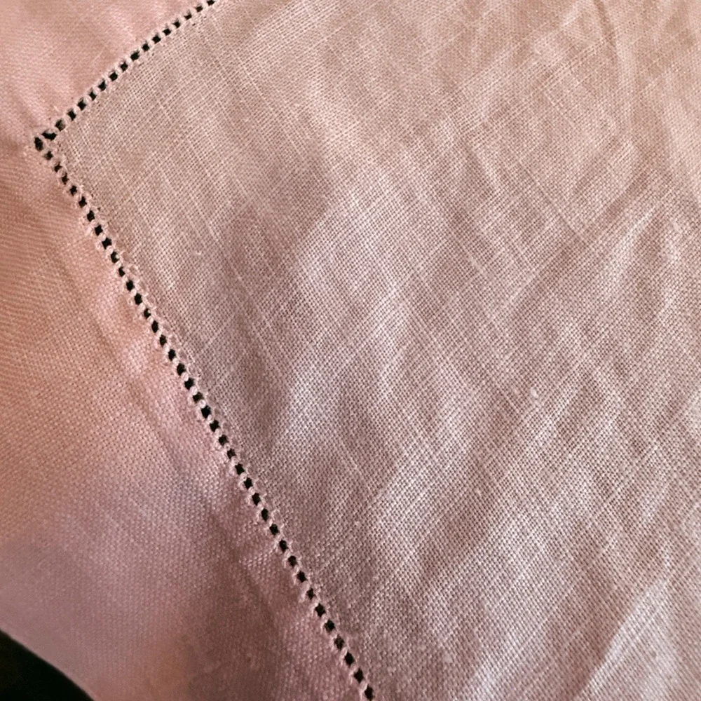 Vintage Pink Linen‎ Hemstitched Square Cottagecore 36